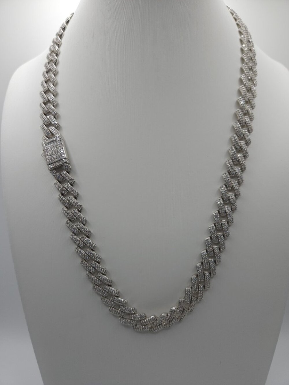 925 Sterling Silver Moissanite Monaco Cuban Link Chain 11mm 22” - Picture 3 of 7